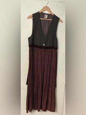 Vintage Neil &  David Sleeveless V-Neck Two-Tone Brown Maxi Dress